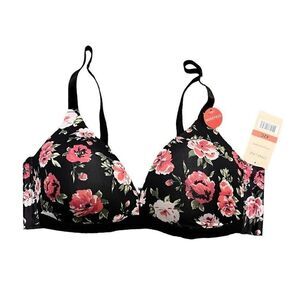 NWT STRM LINE Black Floral Wirefree Bra Size 42C